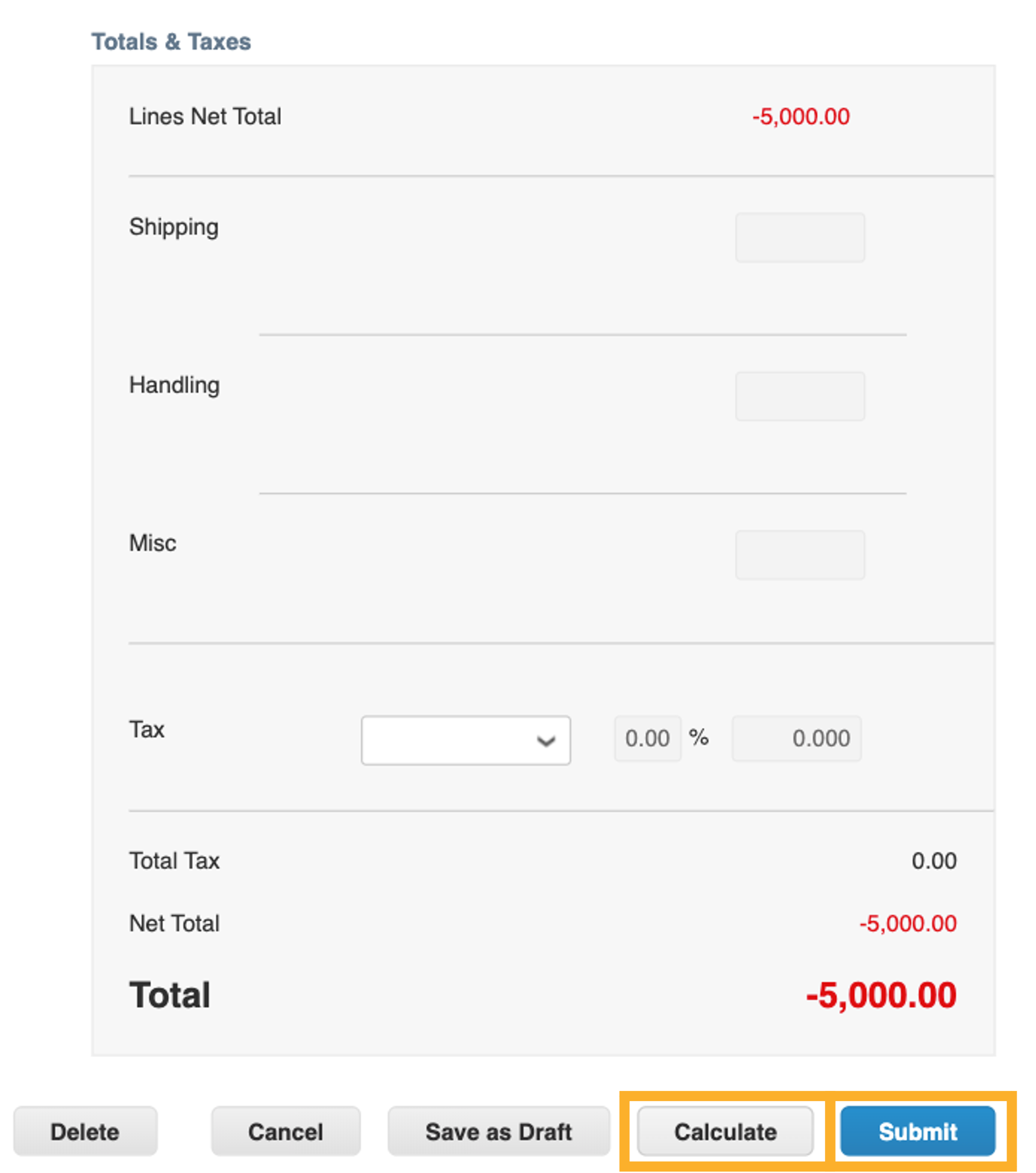 Credit Note Totals